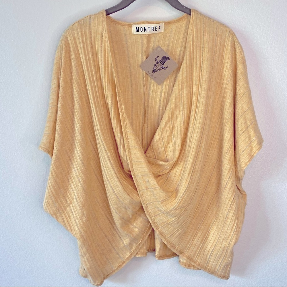 MONTREZ Marigold Cropped Low Cut Twist Front Oversized Top, NWT